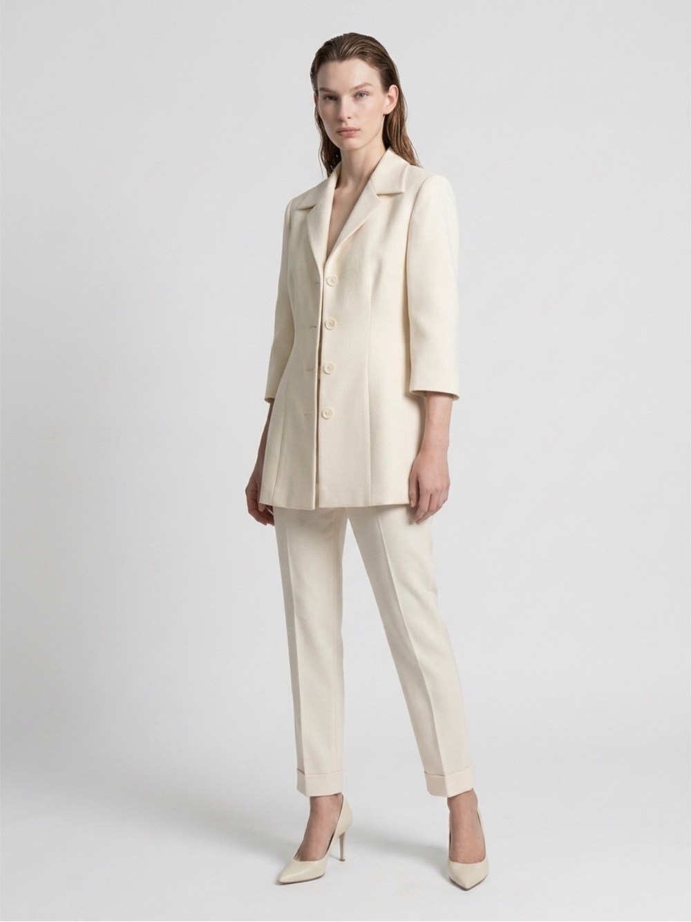Dolce & Gabbana Cream Tailored Long Blazer & pant